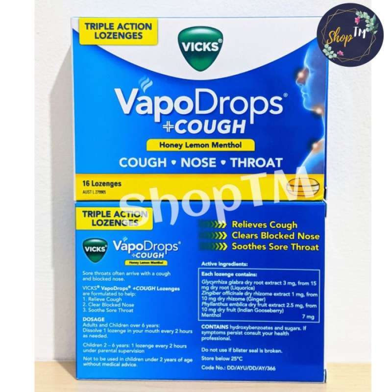 Jual Vicks Vapodrops Cough Honey Lemon / Obat Batuk Tenggorokan 16 ...