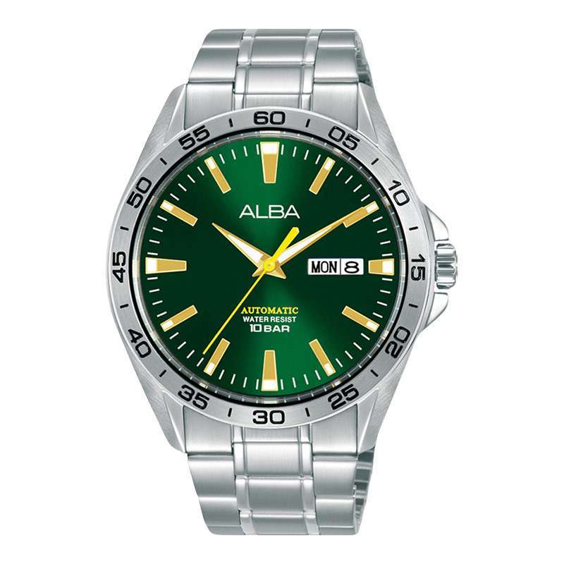 Promo Jam Tangan Pria Alba Mechanical AL4303X1 Automatic Men Green Dial Stainless Steel Strap