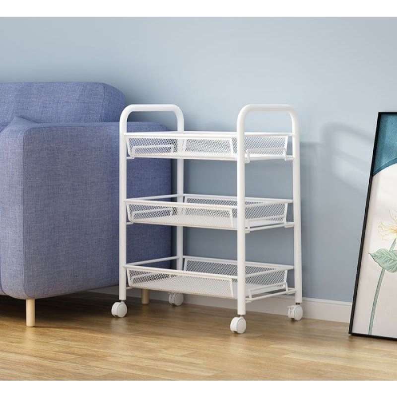 Promo JUMBO RAK TROLI 3 susun roda track trolley wheel hitam putih rak ...