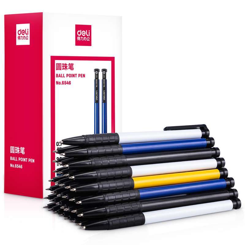 â Deli Pulpen Retractable 36pcs/box Warna Hitam Biru Merah, Klip, Tinta