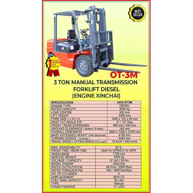 Jual Manual Transmission Forklift Diesel 3 Ton Engine Xinchai 36.8 Kw