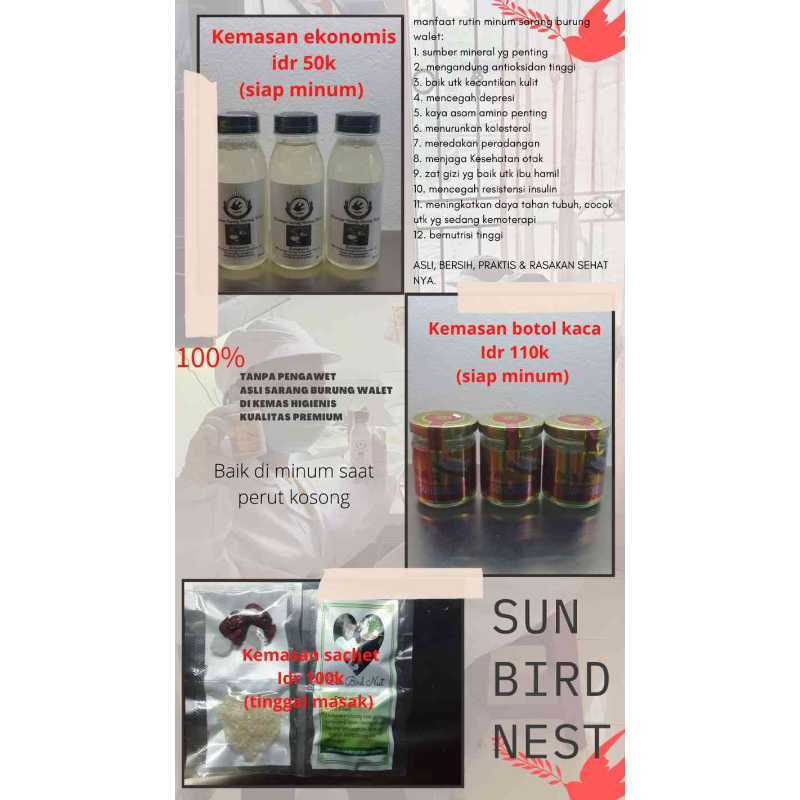 Jual Sun Bird Nest Sarang Burung Walet Asli Premium Siap Minum Kemasan