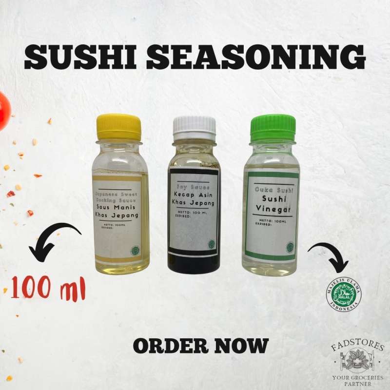 Promo Bumbu Sushi Soy Sauce Mirin Cuka Beras 100ml Sushi Seasoning Halal Diskon 23 di Seller