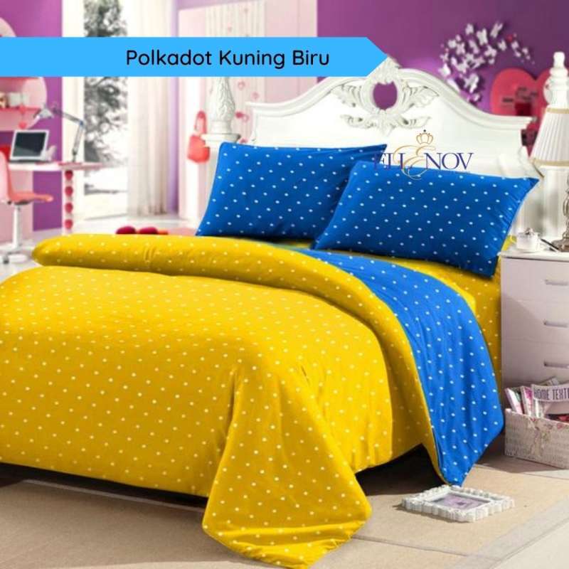 Jual ellenov sprei Polka Kuning Kombinasi Homemade Murah Katun Adem