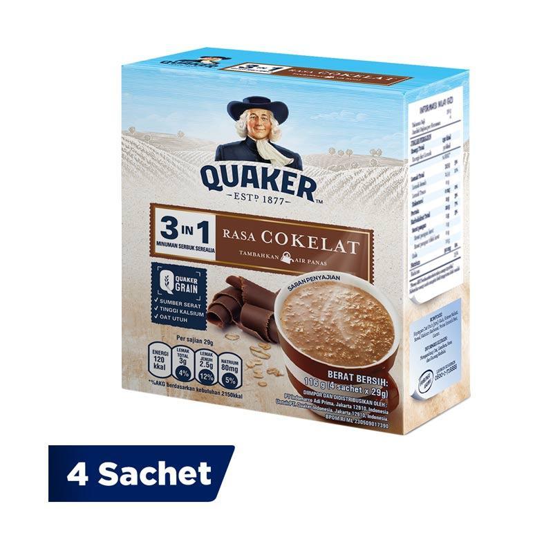 âˆš Quaker 3in1 Cokelat Oatmeal [116 G/ 4 Sachets/ Box