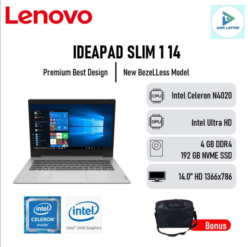 Jual Lenovo Ideapad Slim 1-14AST Laptop [ Intel N4020 Ram 4GB 192GB ...