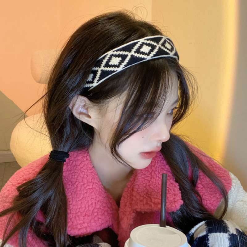 Jual BANDO BANDANA KOREA WANITA / BANDO POLOS RAJUT MOTIF KOTAK MAINA