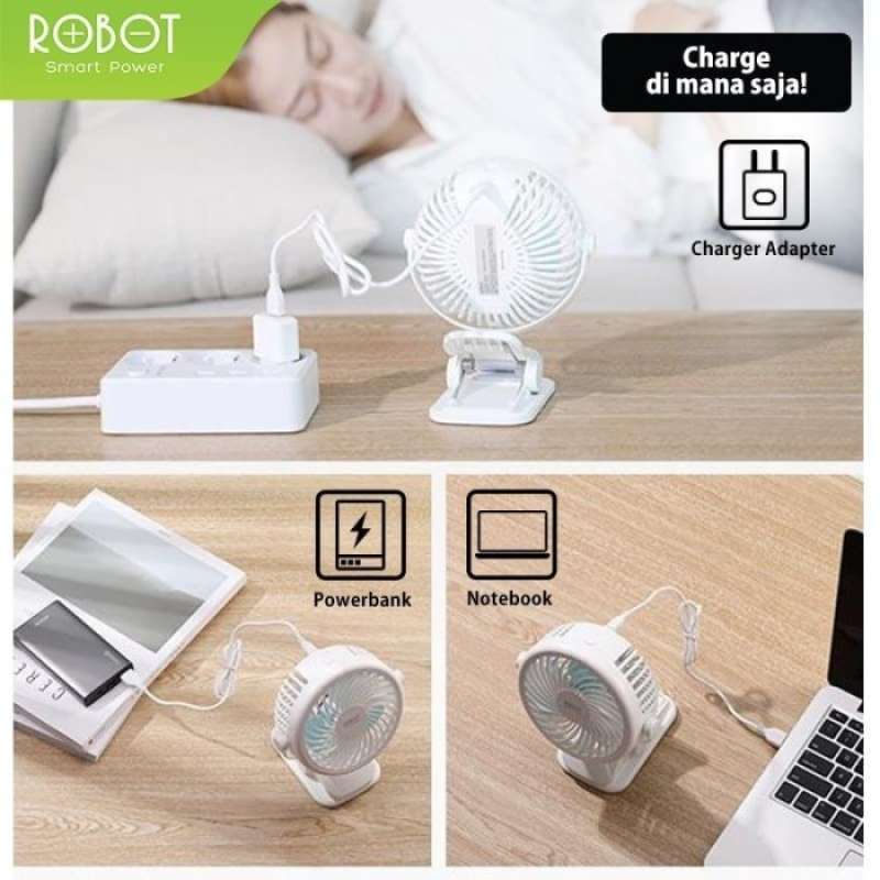 Promo Mini Fan Robot Rt-bf10 Portable Usb 2 In 1 Cleanable 720° Clip ...