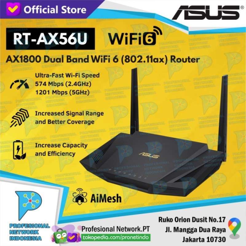 Jual Asus RT AX56U WiFi 6 Dual Band Router AX1800 With AiMesh RTAX56U ax3000-next-gen-wifi-6-dual-band-m2-adapter-for-notebook-with-bluetooth