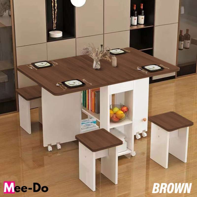 Jual Set Meja 4 Kursi Makan Lipat Foldable Roda Minimalis Bahan Mdf ...