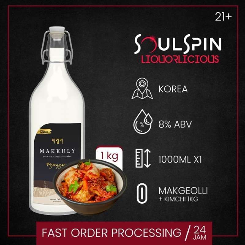 Jual Makgeolli Makkuly Pyongyang Soju Infused 1000ml Glass Bottle + Kimchi 1000gr di Seller