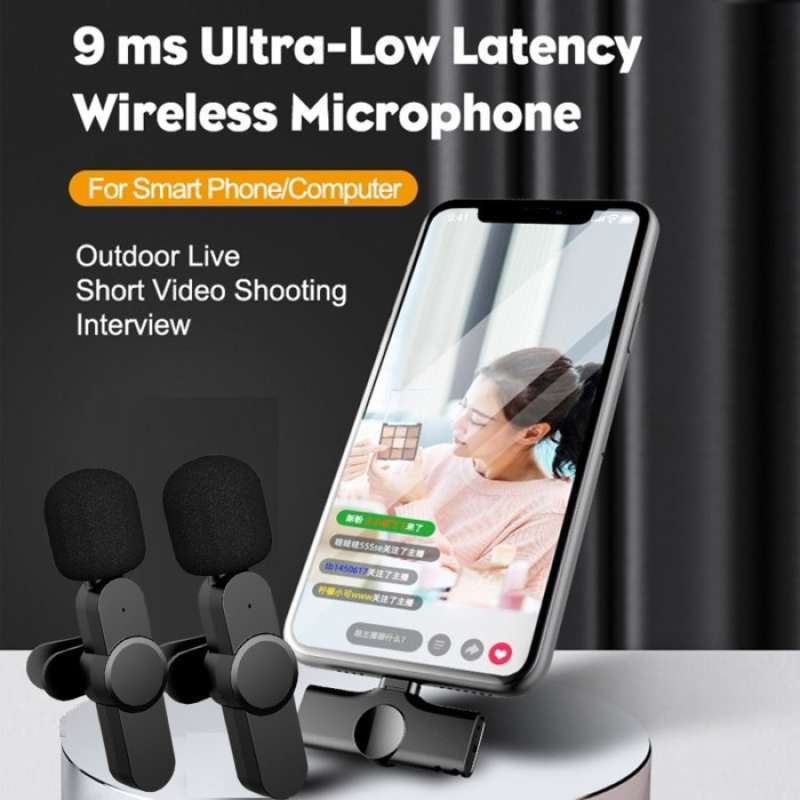 Jual Wireless Clipon Mini Dual Mic Portable Lavalier Microphone Type