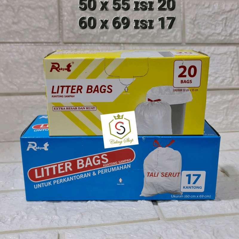 Promo kantong sampah plastik TALI SERUT trash bag roll putih 50x55