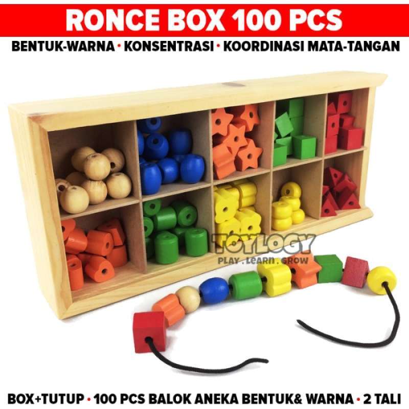 Promo Mainan Edukasi Anak Ronce Box Balok Kayu Ronche Meronce Bentuk ...