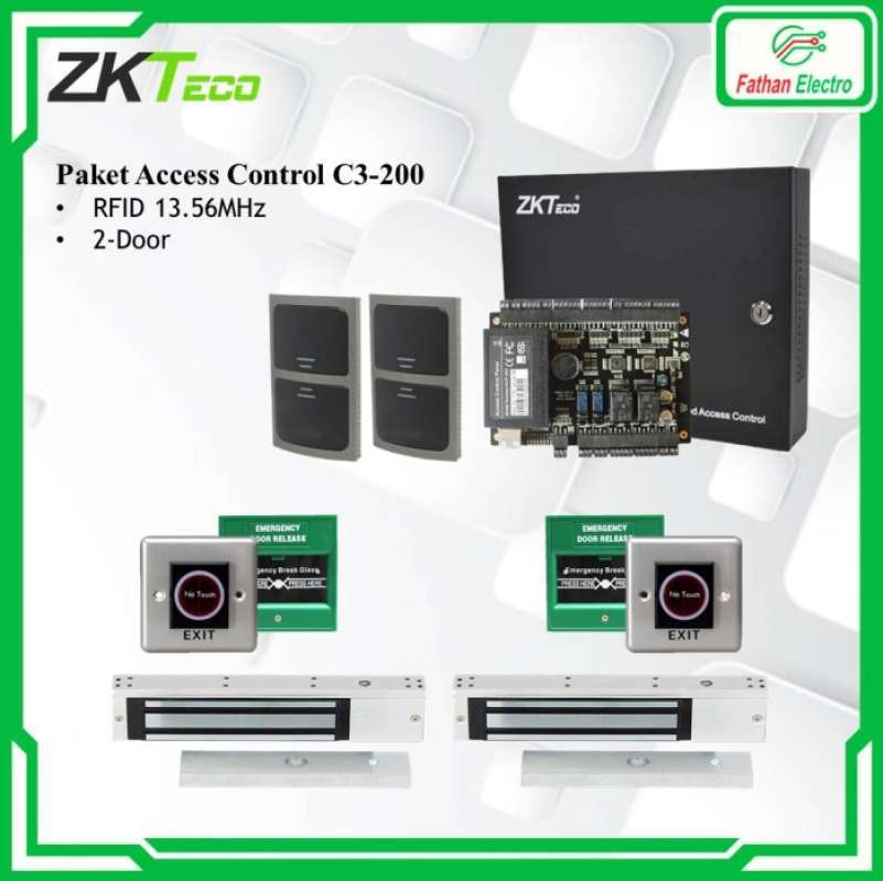 Jual Paket Access Control Rfid 13.56mhz Zkteco C3-200 2 Door Access ...