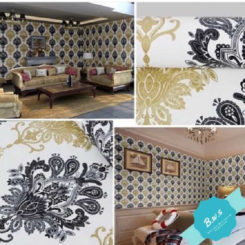 Jual Wallpaper Sticker Dinding Motif Batik Hitam Dan Gold di Seller BWS Bintang Wallpaper