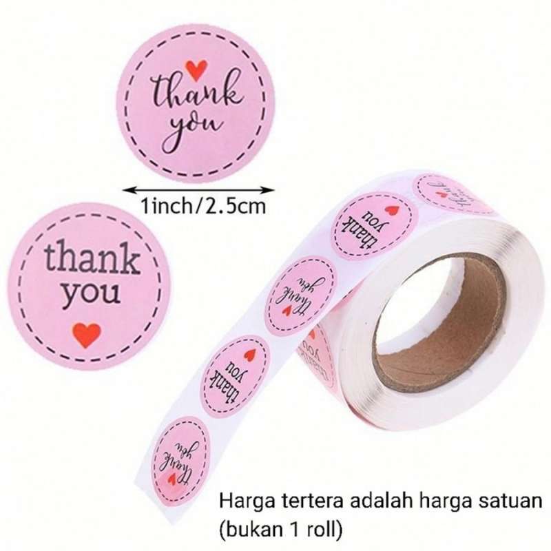 Jual Stiker label Thank You Warna Pink Bentuk Bulat Buat Paket/Souvenir
