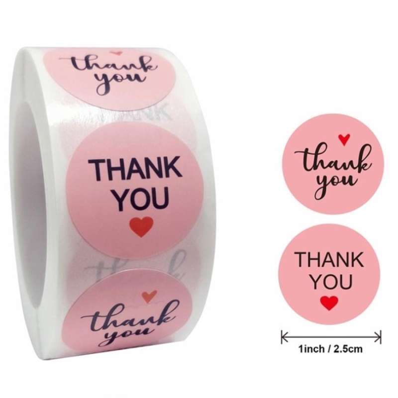 Jual Stiker label Thank You Warna Pink Bentuk Bulat Buat Paket/Souvenir