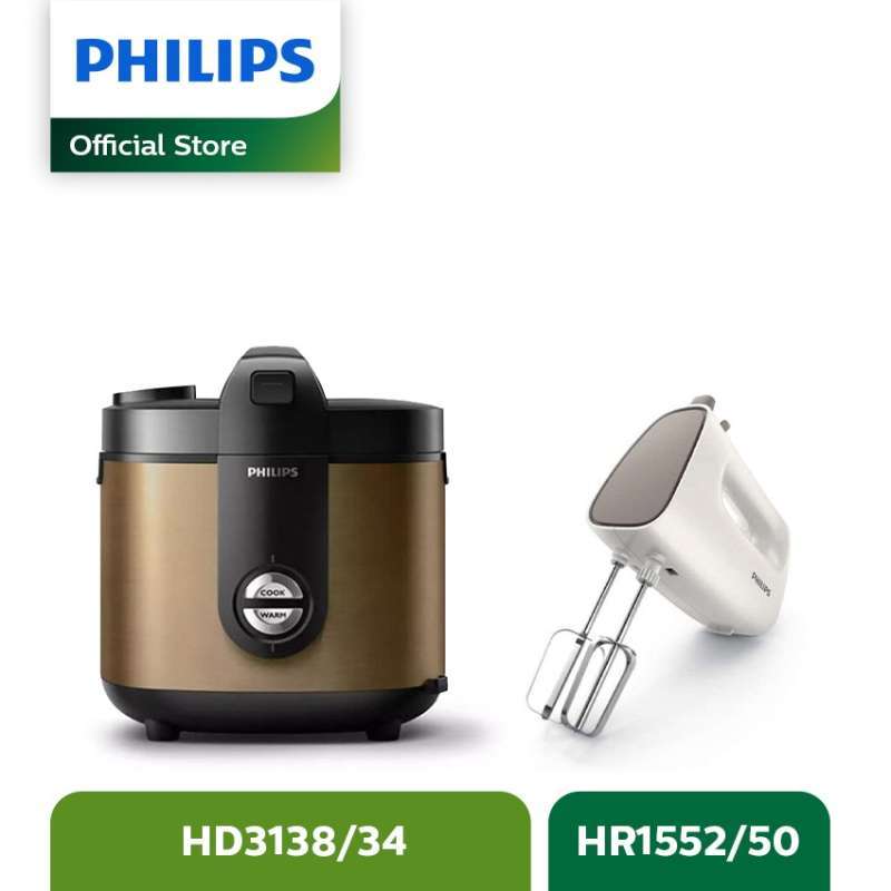 Jual Philips Rice Cooker 2L Premium Plus Gold with Philips Mixer di