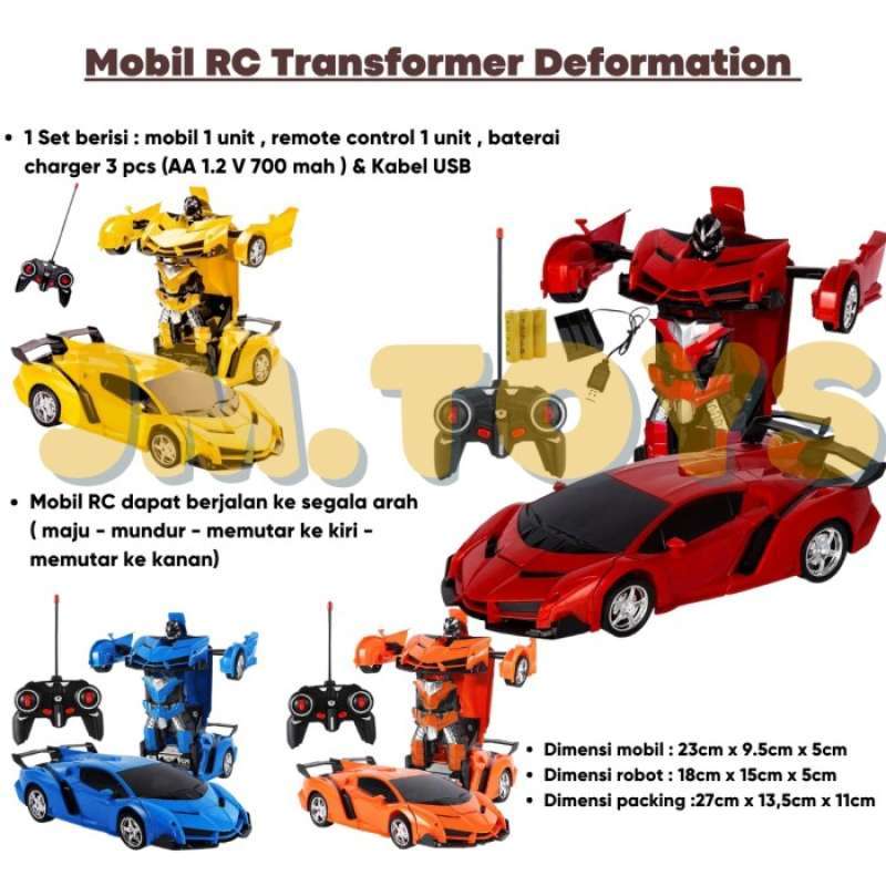 Jual Rc Transformer 1:18/Mobil Remot Jadi Robot Baterai Cas di Seller