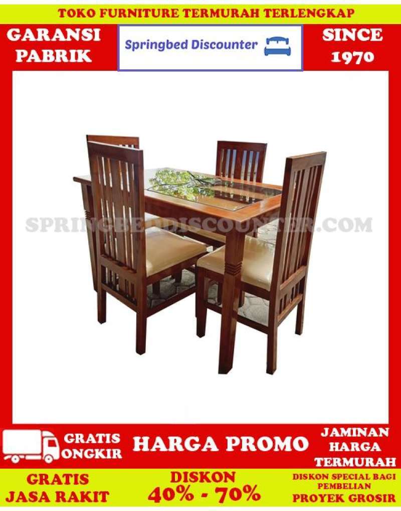 Jual Meja Kursi Makan Kayu Set One Heart Premium Kerang 4K Minimalis