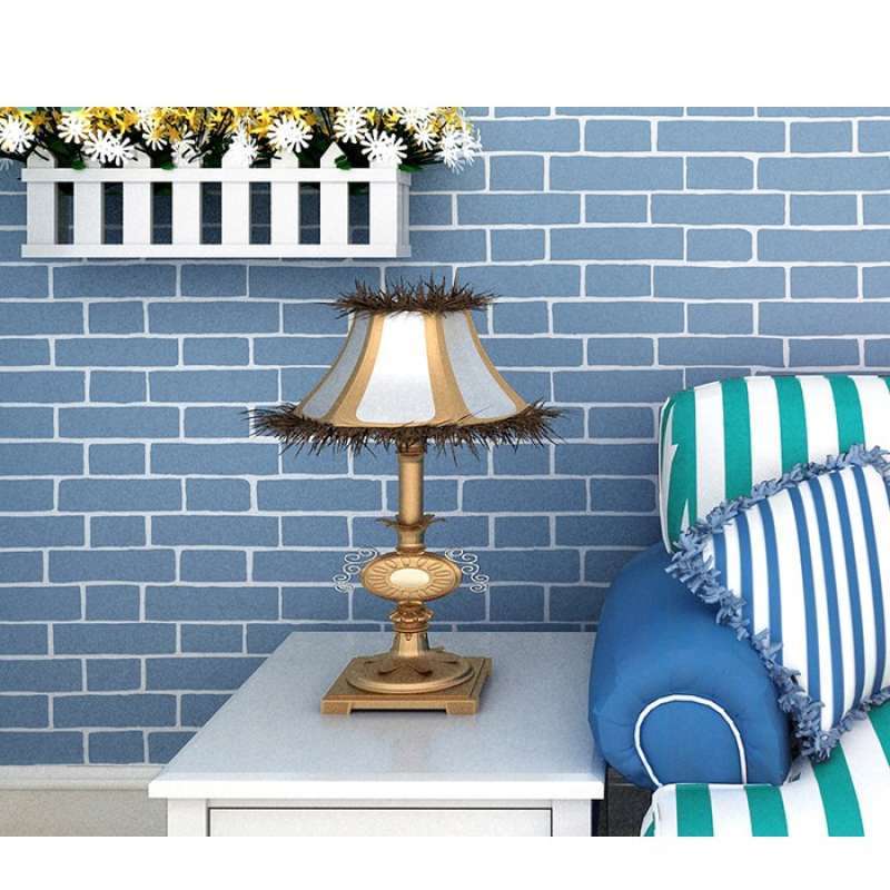 Jual Wallpaper stiker dinding motif Batu bata biru keabuan di Seller