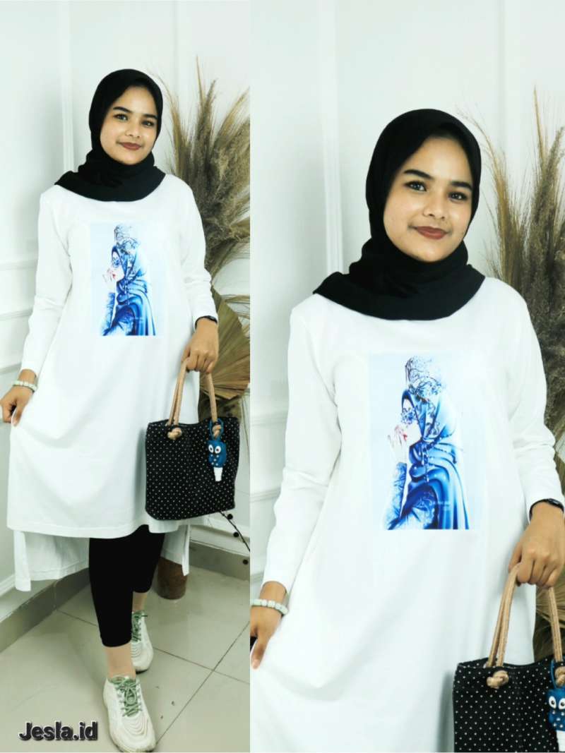Promo Jesla Fashion Ratu Hijab Midi Dress Bahan Combed Aplikasi Sablon