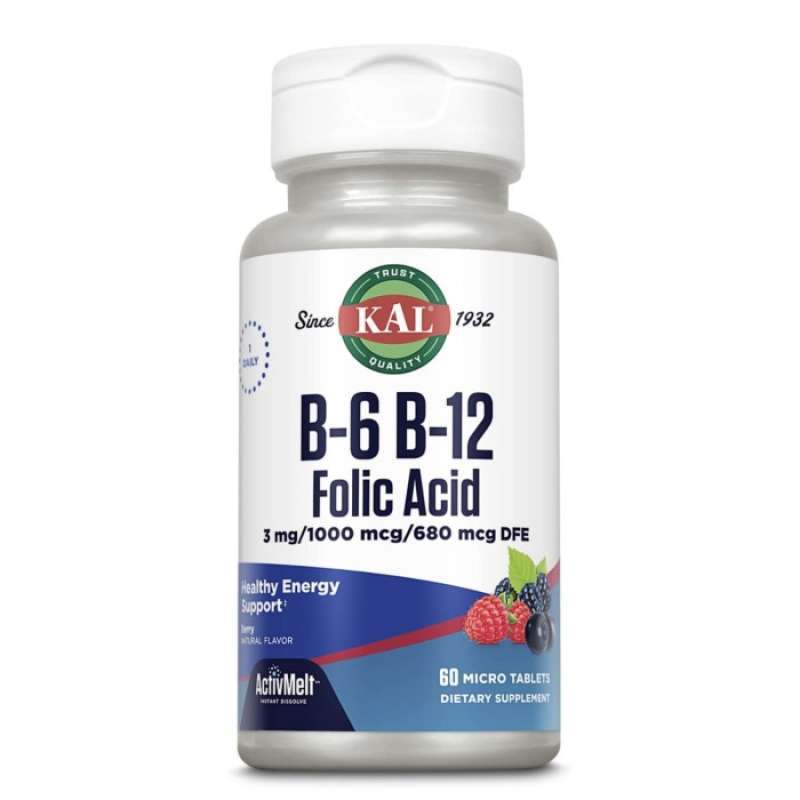 Promo KAL Vitamin B6 B12 Folic Acid activmelt natural berry 60 micro