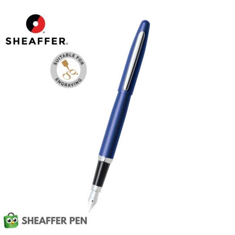 Sheaffer VFM Neon Blue Fountain Pen With Chrome Trim And Fine Nib