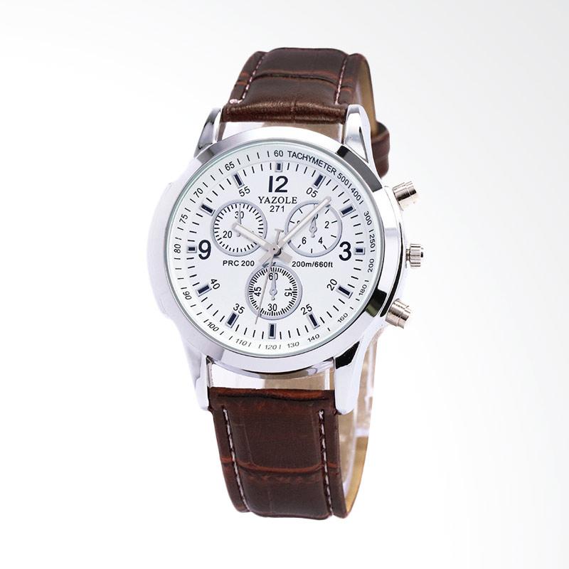Jual Yazole 271 Leather Jam Tangan Pria - Brown White 