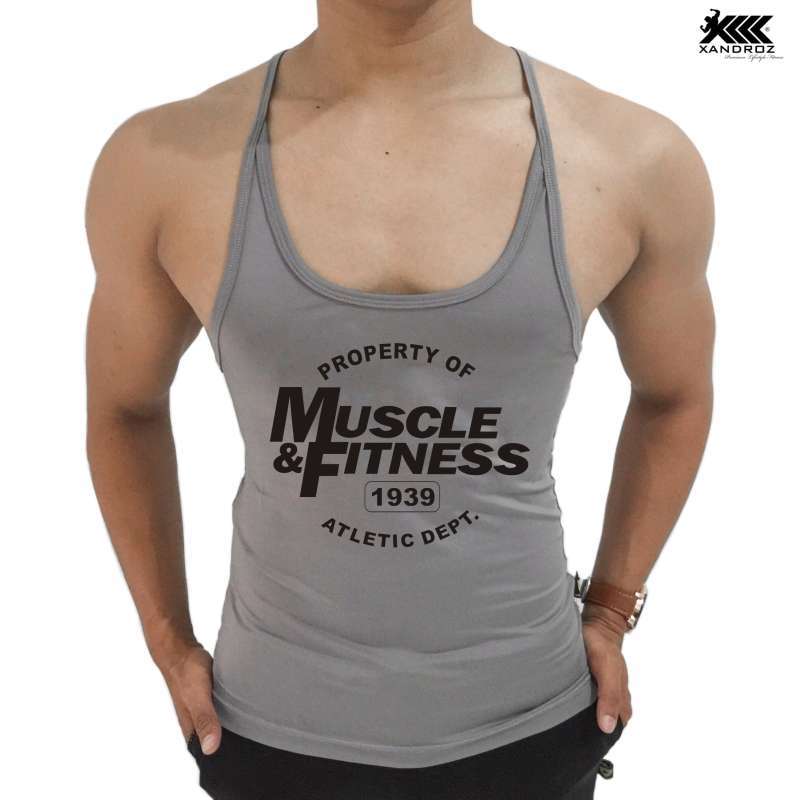 Jual Singlet Gym MUSCLE FITNESS Lycra Bodyfit Pria Xandroz Tali Kecil