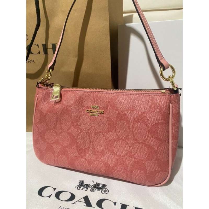 Jual Coach Top Handle Pouch In Signature Canvas Candy Pink di Seller