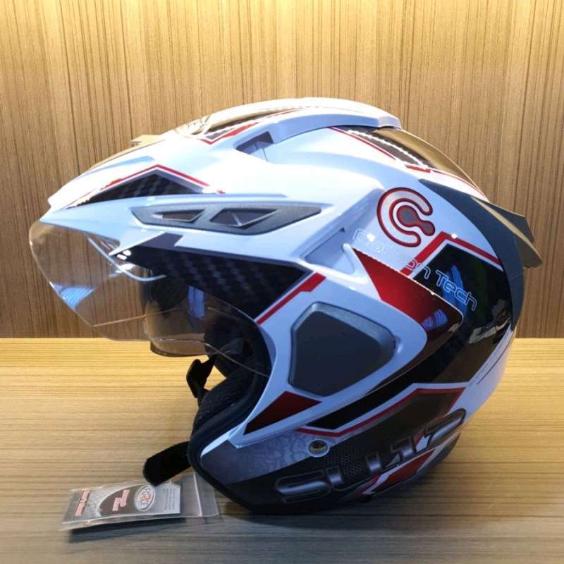 Jual Helm Half Face Dewasa Double Visor SNI Anti Pecah Carbon Tech