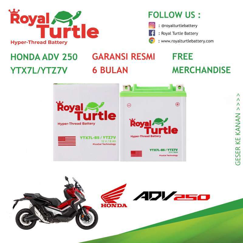 Jual Aki Motor Honda ADV 250 ROYAL TURTLE YTX7L / YTZ7V Accu Kering