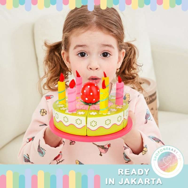 Promo JKT Wooden Birthday Cake Toys Mainan Potong Kue Ulang Tahun Kayu