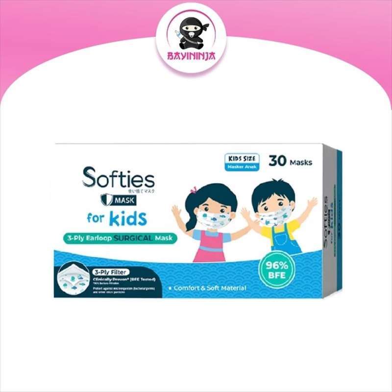 Jual SOFTIES Surgical Mask Kids Masker Anak 3 Ply Earloop Box 30 s di