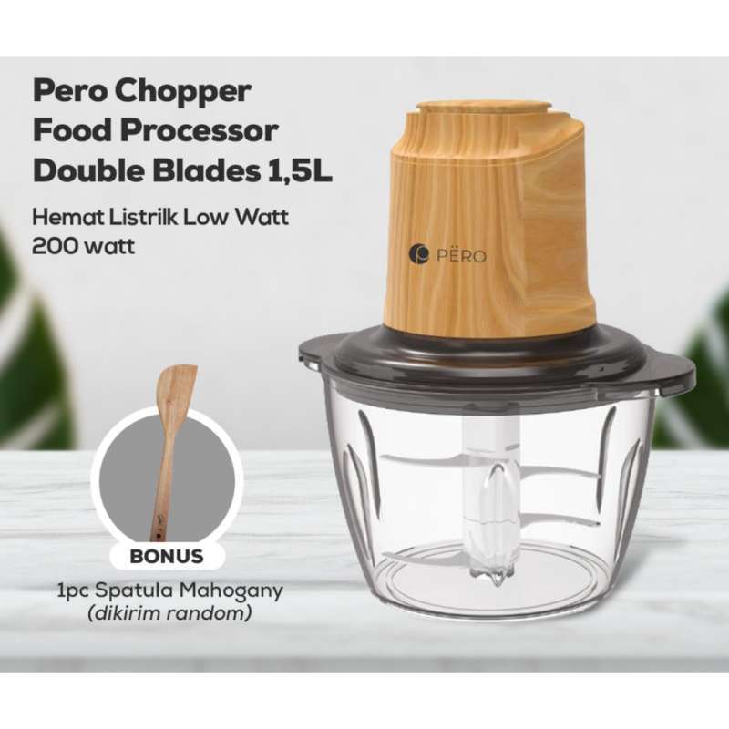 Jual Pero Chopper / Food Processor Double Blades 1,5L Wooden Hemat