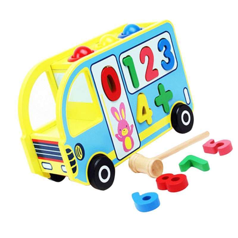 Jual Vintage Numbers Sorting Wooden Shape Sorter School Bus Toy