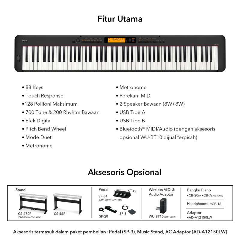 Jual Casio CDP S360 Digital Piano / CDPS360 / CDPS 360 di Seller Artech ...