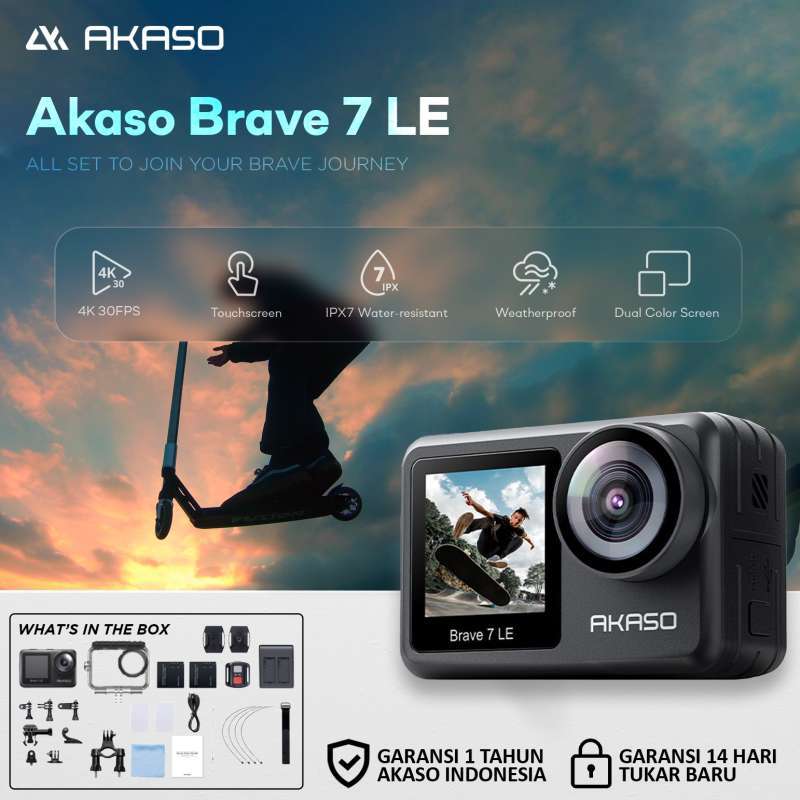 Promo Akaso Brave 7 Le Action Camera 4k 30fps 20mp Dual Screen Diskon 12 Di Seller Akaso