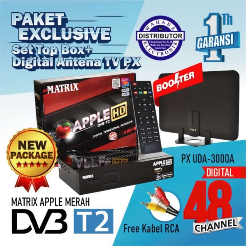 Promo DVB T2 Set Top Box Matrix Apple HD Paket Ekslusif + Antena