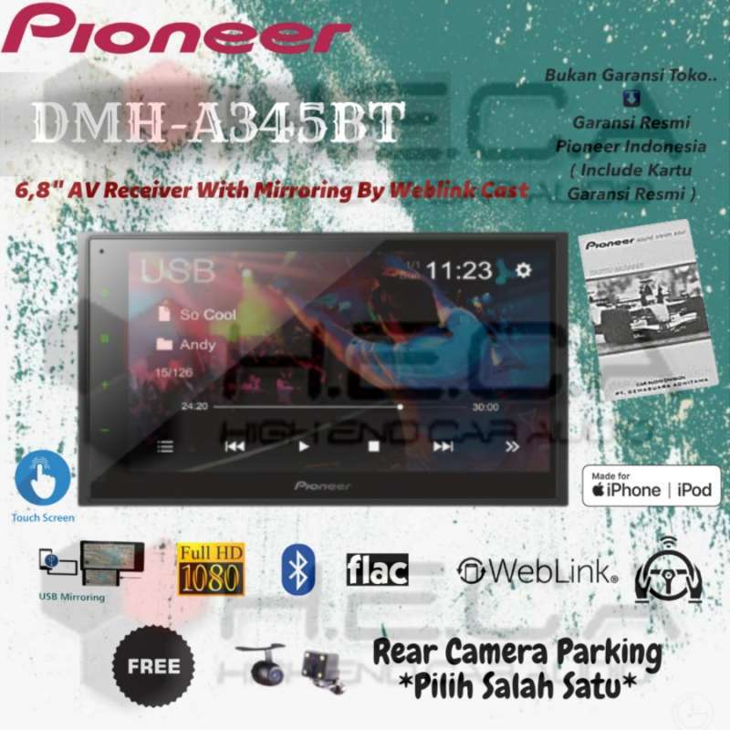 Promo Pioneer DMHA345BT Bluetooth Head Unit Double Din Tape Mobil