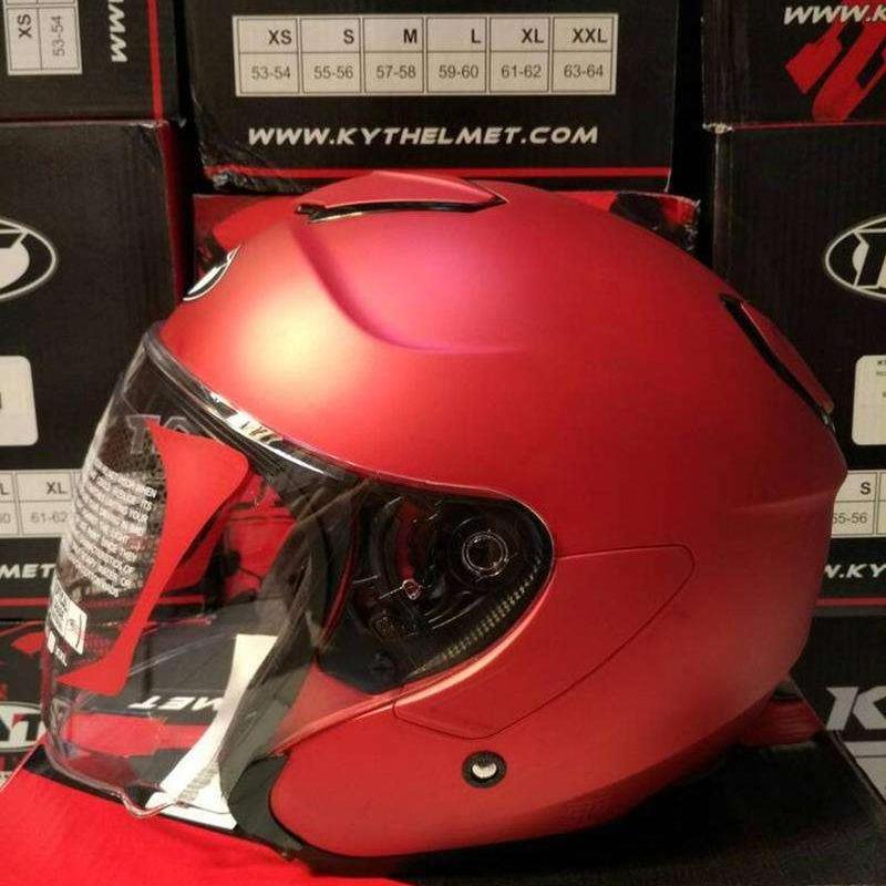 Jual Helm KYT Kyoto Red Doff Half Face Full Visor Merah Dop Halface di