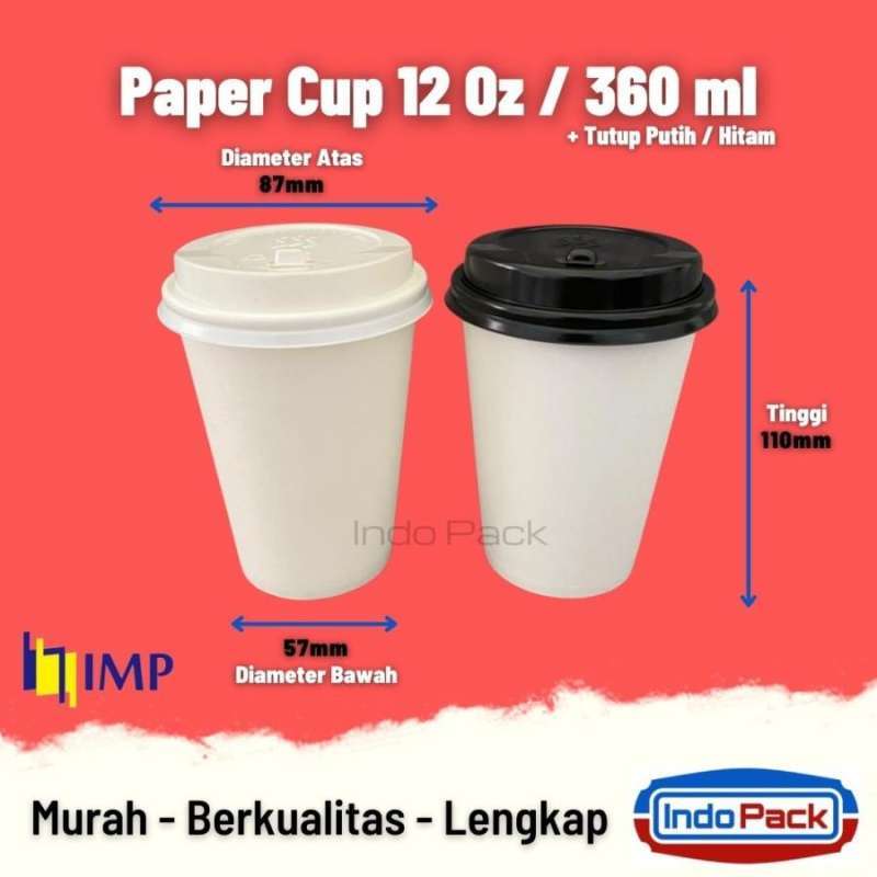 Jual (outlet) Paper Cup 12 Oz + Lid Putih @20 Pcs Di Seller Indo Pack ...