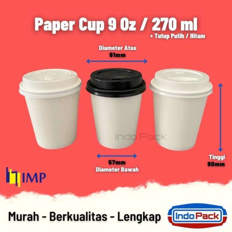 Jual Paper Cup 9 Oz / 270ml + Tutup @50 Pcs / Gelas Kertas Kopi Panas ...