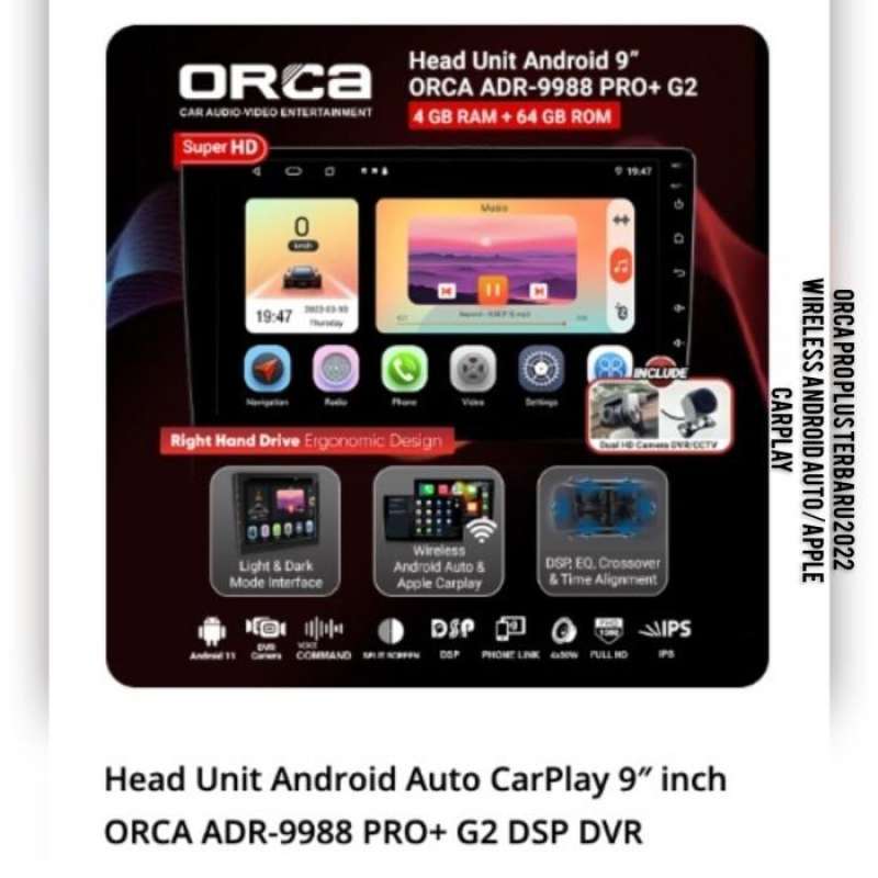 Jual orca pro plus adr9988 G2 dsp dvr wireless android auto carplay 9
