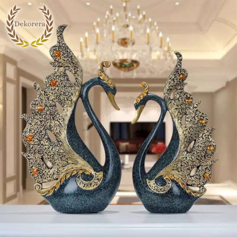 Promo Luxury Peacock Couple Dekorasi Patung Burung Merak Office Home
