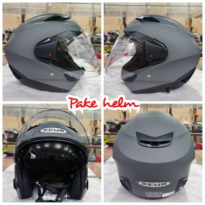 Jual HELM ZEUS 611 ABU DOF MATT GREY HELM ZEUS HALF FACE DOUBLE VISOR di Seller PAKE HELM