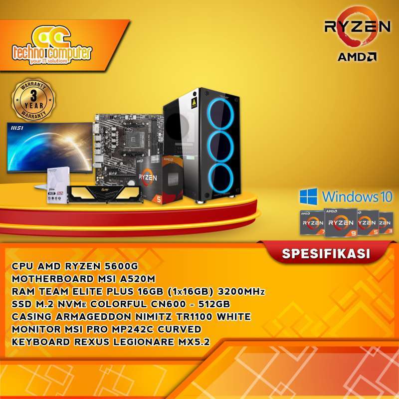 Jual PAKET KOMPLIT PC RAKITAN AMD RYZEN 5 5600G RAM 16GB SSD 512GB di