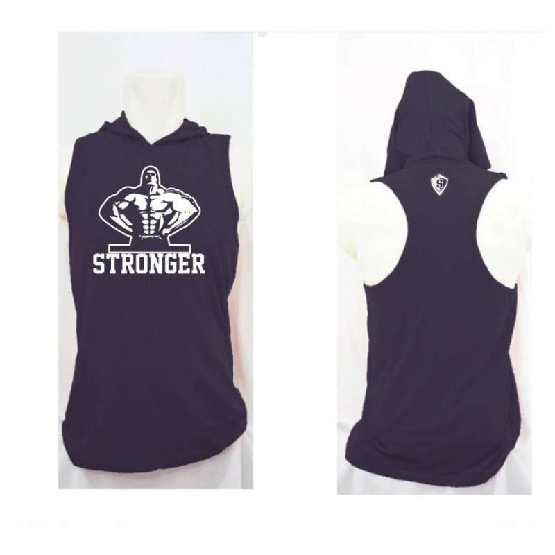 Jual Singlet hoodie fitnes gym stronger binaraga front pose di Seller